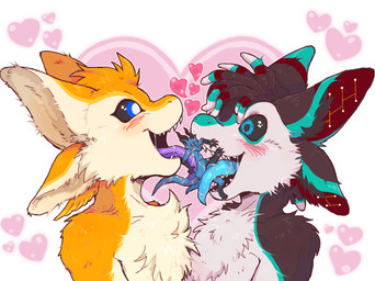 4_ears 5_fingers anthro black_body black_feathers black_sclera blue_body blue_eyes blue_scales blue_tongue bodily_fluids chest_tuft feathers fingers forked_tongue group heart_symbol in_the_middle larger_anthro larger_male larger_nude male micro micro_anthro micro_male multi_ear nude nude_anthro nude_male orange_body orange_feathers purple_tongue saliva saliva_on_tongue saliva_string scales size_difference smaller_anthro smaller_male smaller_nude tongue trio tuft white_body white_feathers white_inner_ear nozomelody mythology draconardo_(dragon) ravashi_(dynnie) shiny_(shinyfaux) avali avian dragon mythological_creature mythological_scalie scalie hi_res male_(lore)