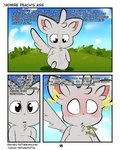 4:5 absurd_res anthro blush comic dialogue english_text forest forest_background fur generation_5_pokemon grass grey_body grey_fur hi_res male minccino nature nature_background nintendo paws plant pokemon pokemon_(species) pokemon_mystery_dungeon robin_(rodent_powered) rodent_powered_(softestpuffss) semi-anthro slight_blush softestpuffss solo spike_chunsoft text tree wide_eyed