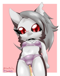 anthro black_sclera bodily_fluids bottomwear chibi clothing female genital_fluids kemono looking_at_viewer low-angle_view navel panties peeing red_eyes simple_background solo torn_bottomwear torn_bra torn_clothing torn_panties torn_underwear underwear urine watersports wetting young young_anthro young_female izzipurrito hellaverse helluva_boss mythology loona_(helluva_boss) canid canid_demon canine canine_demon demon hellhound mammal mythological_canine mythological_creature 4:5 absurd_res hi_res