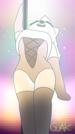anthro armwear blonde_hair breasts clothing costume dancing detailed_background female fur gloves grabbing_pole hair handwear head_back head_tuft leaning leaning_backward legwear pixelated pole pole_dancing reindeer_costume small_waist solo tuft waist wide_hips yellow_body yellow_fur guak mia_miller_(guak) deer mammal new_world_deer reindeer absurd_res hi_res