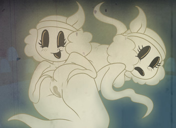 anus butt cemetery duo female female/female genitals not_furry presenting presenting_hindquarters teasing vulva weirdkoaladream cuphead_(game) studio_mdhr background_character cuphead_(character) ghost humanoid spirit 11:8
