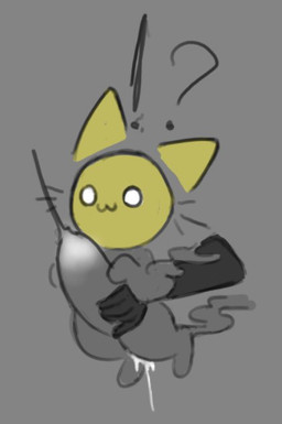 abdominal_bulge ambiguous_gender ambiguous_penetration bodily_fluids confusion cum cum_inside feral floating_ears genital_fluids grey_background grey_body male male_penetrating owo penetration simple_background mrmystery_guy domestic_cat felid feline felis mammal