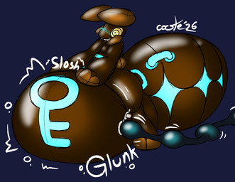 ambiguous_gender anthro blue_blush blue_pattern blush brown_body glowing glowing_markings handle hose hose_inflation inflatable inflation markings null_bulge simple_background sloshing_belly solo spiral spiral_eyes tube_bulge unusual_orifice unusual_penetration yellow_eyes castesystem animate_inanimate ant arthropod hymenopteran insect living_inflatable hi_res