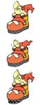 button_(fastener) button_eyes clothing disgusted_face footwear humor plushie seam_(sewing) shoes solo stench manchi_kaaan bandai_namco digimon digimon_liberator animate_inanimate living_plushie shoemon absurd_res hi_res