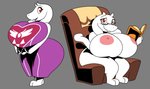 anthro big_breasts big_butt breasts butt clothed clothing eyewear female fur glasses grey_background horn huge_breasts huge_butt huge_hips hyper hyper_breasts multiple_poses nipples pose red_eyes simple_background sitting solo thick_thighs white_body white_fur wide_hips howling-madfoxhatter undertale undertale_(series) toriel bovid caprine goat mammal