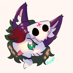 adolescent anthro black_nose choker eyelashes female fur green_eyes green_hair hair inner_ear_fluff jewelry looking_at_viewer mask multicolored_hair necklace pink_inner_ear purple_ears purple_hair red_hair simple_background solo tongue tongue_out tuft white_background white_body white_fur white_inner_ear_fluff young young_anthro young_female conditional_dnp xammyxx demi_(xammyxx) domestic_cat felid feline felis mammal 1:1 2025 absurd_res digital_media_(artwork) headshot_portrait hi_res ibispaint_(artwork) portrait shaded signature watermark