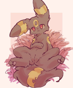 black_body black_fur feet female feral fur genitals grass looking_at_viewer paws plant presenting presenting_vulva red_eyes simple_background smile solo spread_legs spreading tail toes tuft vulva mrcat11 nintendo pokemon eeveelution generation_2_pokemon pokemon_(species) umbreon hi_res