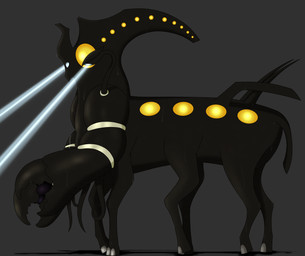 6_legs ambiguous_gender big_arms biopunk blaster brown_body claws crab_claw elongated_head fin floodlight hooves horn horror_(theme) lights lore macro ominous sentry slime solo spikes tail tentacles yellow_body yellow_eyes davespaceman eververse war_walker_(davespaceman) kaiju kaitigeth taur absurd_res hi_res