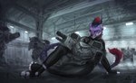 anthro battlemech black_nose bullshark_(battletech) clothing demonic detailed_background female fur hair horn inside latex latex_clothing machine macro macro_anthro purple_body purple_fur red_eyes red_hair ring rocket science_fiction size_difference size_play solo spacesuit tail tail_tuft thigh_squeeze tuft weapon white_body white_fur drunk_ferret battletech mechwarrior alien felid feline hellcat mammal absurd_res hi_res