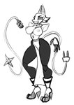 anthro breasts female high_heeled_feet machine nipples solo jrvanesbroek deltarune undertale_(series) tasque_manager darkner robot digital_drawing_(artwork) digital_media_(artwork) hi_res monochrome