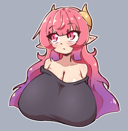 big_breasts breasts cleavage clothed clothing female hair horn huge_breasts humanoid_pointy_ears oversized_clothing oversized_topwear pink_hair pointy_ears shortstack solo topwear masked-agent miss_kobayashi's_dragon_maid mythology ilulu animal_humanoid dragon dragon_humanoid horned_humanoid humanoid mythological_creature mythological_scalie scalie bust_portrait portrait