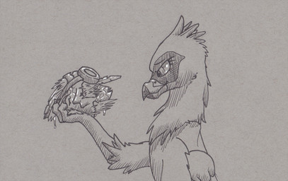 avian_feet beak bodily_fluids bone death duo eyewear fatal_vore feathered_wings feathers feet female female_pred feral feral_pred fur goggles pellet saliva skull talons toes vore wings doesnotexist mythology seaward_skies serilde avian gryphon mythological_avian mythological_creature hi_res monochrome pen_(artwork) traditional_media_(artwork)