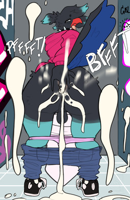 ambiguous_fluids anal anal_fingering anthro backsack balls bathroom bottomwear bottomwear_down clothed clothing fingering genitals graffiti hoodie male onomatopoeia panties panties_down pants pants_down partially_clothed public_restroom restroom_stall solo sound_effects text toilet topwear underwear underwear_down drstrangeluvve zestyremedy avian bird corvid corvus_(genus) crow oscine passerine hi_res