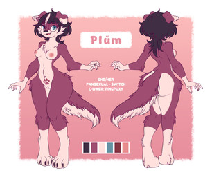 anthro bangs breasts butt cheek_tuft claws eyewear facial_tuft female floppy_ears fluffy fluffy_tail footprint fur genitals glasses green_eyes hair markings neck_tuft nipples nude nude_anthro nude_female open_mouth palette pawprint pawprint_(marking) paws pink_nipples simple_background small_breasts smile solo standing tail text thick_thighs tuft vulva pingpuxy plum_(pingpuxy) border_collie canid canine canis collie domestic_dog herding_dog mammal pastoral_dog sheepdog digital_drawing_(artwork) digital_media_(artwork) english_text flat_colors hi_res model_sheet