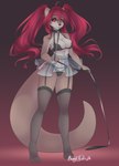 anthro big_breasts bra breasts cleavage clothed clothing collar female garter_straps hair iridescent iridescent_skirt leash panties red_eyes red_hair solo translucent translucent_clothing underwear wide_hips bunnywhiskerz mammal mustelid otter digital_media_(artwork) hi_res shaded