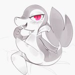 ambiguous_gender anthro biped c3ilin eyelashes fangs generation_5_pokemon grabbing_own_tail hi_res leaf leaf_tail looking_at_viewer nintendo open_mouth pokemon pokemon_(species) pupils raised_leg red_eyes simple_background sitting slit_pupils snivy snout solo tail teeth white_background