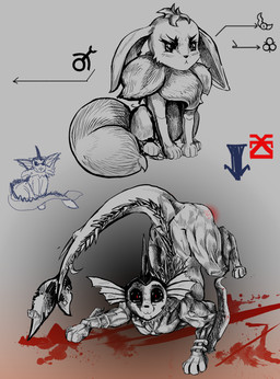blade blood bodily_fluids evolution female feral khorne_mark looking_at_viewer solo spikes weapon molb_(artist) nintendo pokemon warhammer_(franchise) eevee eeveelution generation_1_pokemon pokemon_(species) vaporeon absurd_res crossover hi_res sketch tagme