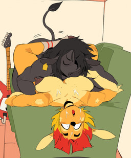 ambiguous_fluids ambiguous_penetration anthro anthro_on_anthro anthro_penetrated anthro_penetrating anthro_penetrating_anthro big_breasts black_body black_hair blonde_hair breast_play breast_suck breastfeeding_during_sex breasts butt choker clothing duo ear_piercing ear_tag electric_guitar eyes_closed female female_anthro female_on_bottom female_penetrated footwear from_front_position furniture guitar hair inside jewelry leg_wrap lying male male/female male_anthro male_on_top male_penetrating male_penetrating_female missionary_position multicolored_hair musical_instrument necklace nipples nude nude_anthro nude_male obscured_penetration on_back on_bottom on_top orange_body penetration piercing plucked_string_instrument red_hair sex shocked socks sofa sofa_sex string_instrument sucking two_tone_hair wide_eyed velvetomo bull_(giegues) velvet_(velvetomo) bovid bovine cattle deer mammal colored digital_drawing_(artwork) digital_media_(artwork) hi_res