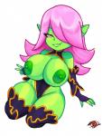 big_breasts breasts clothed clothing dart_(thecon) female gesture goblin hand_gesture hi_res humanoid looking_at_viewer nipples not_furry short_stack smile solo thecon thick_thighs v_sign