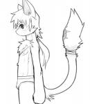 anthro biped briefs bulge chest_tuft clothed clothing fur hair male nipples ponytail side_view solo standing topless tuft underwear whiskers young young_male whiteleo kay_(whiteleo) domestic_cat felid feline felis mammal black_and_white hi_res monochrome