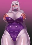 anthro big_breasts blush breasts bunny_costume camel_toe clothed clothing costume exposed_breasts female fur huge_breasts nipples solo white_body white_fur furdle undertale_(series) toriel boss_monster_(undertale) 2024 absurd_res hi_res