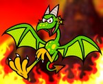 2_horns 3_toes bent_leg brown_horn claws dipstick_tail ear_frill eyelashes feet female female_feral feral fire frill_(anatomy) furrowed_brow green_body green_scales green_tail green_wings horn long_neck markings membrane_(anatomy) membranous_wings midair mountain open_mouth open_smile orange_sky outside pink_tongue red_eyes red_tail_tip scales screencap screencap_background sky smile smiling_at_viewer solo spade_tail spread_wings tail tail_markings thin_legs thin_neck toe_claws toes tongue white_claws wings captainquack64 banjo-kazooie european_mythology mythology rareware dragon_kazooie kazooie dragon mythological_creature mythological_scalie scalie western_dragon wyvern 2024 digital_drawing_(artwork) digital_media_(artwork) english_description flat_colors hi_res