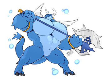 anthro axe big_muscles big_pecs feathered_wings feathers greataxe male melee_weapon muscular pecs solo tail weapon wings megawaffle mythology tarchon angel dragon mythological_creature mythological_scalie scalie hi_res
