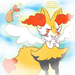 :3 ambiguous_anthro ambiguous_gender anthro big_tail biped blush digitigrade dipstick_tail feathered_wings feathers food front_view halo hands_together looking_at_viewer markings shrimp_(food) snout solo tail tail_markings wings annyui0611 nintendo pokemon braixen canid generation_6_pokemon mammal pokemon_(species) 1:1 2022 digital_drawing_(artwork) digital_media_(artwork) hi_res japanese_description portrait three-quarter_portrait translated_description