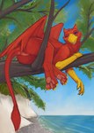 anus blep claws female feral genitals pawpads plant pussy smile solo tongue tongue_out tree fingerprint_(artist) mythology avian gryphon mythological_avian mythological_creature hi_res