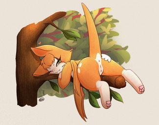 anthro anus blush butt cute_fangs eyelashes fangs female fur genitals green_eyes hand_on_butt heart_symbol humanoid_genitalia humanoid_vulva innie_vulva leaf looking_at_viewer looking_back looking_back_at_viewer lying on_front one_eye_closed orange_body orange_ears orange_fur orange_tail pawpads paws plant raised_tail solo tail tail_anus teeth tree vulva white_body white_fur wings kjh_22 dust:_an_elysian_tail fidget_(elysian_tail) bat mammal nimbat alternate_version_at_source hi_res