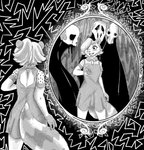 ambiguous_gender anthro art_nouveau bone creepy female goop group holidays looking_at_viewer mirror pattern_background psychedelic scary simple_background skeleton skull dengus-pengus halloween mammal procyonid raccoon absurd_res hi_res monochrome