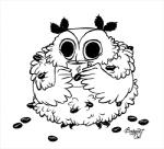 bean beverage coffee coffee_bean drinking food simple_background solo white_background boggartowl owl_(boggartowl) avian bird owl black_and_white line_art low_res monochrome signature