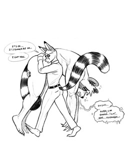 5_fingers 5_toes anthro anthro_on_anthro barefoot blush blush_lines bubble carrying_another carrying_larger_partner carrying_partner claws dialogue drunk drunk_bubble duo eyewear feet finger_claws fingers glasses humanoid_feet humanoid_hands inner_ear_fluff larger_anthro larger_male love male male/male markings muscle_tone muscular muscular_anthro muscular_male nude office_clothing plantigrade raised_tail ring_(marking) ringed_eyes ringed_tail romantic romantic_couple shoulder_carry simple_background size_difference smaller_anthro smaller_male speech_bubble striped_markings striped_tail stripes substance_intoxication tail tail_markings text toe_claws toes tuft white_background eebahdeebah kubo_(eebahdeebah) niko_(eebahdeebah) bassariscus cacomistle canid canine mammal procyonid raccoon_dog tanuki black_and_white digital_drawing_(artwork) digital_media_(artwork) english_text hi_res monochrome