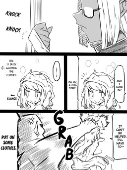 dialogue female humor male not_furry text jin_(mugenjin) elfxorc elf humanoid orc 3:4 comic english_text monochrome