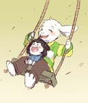 anthro blush clothed clothing duo eyes_closed fur hair open_mouth plantigrade white_body white_fur petite-pumpkin undertale undertale_(series) asriel_dreemurr temmie_(undertale) boss_monster_(undertale) bovid caprine mammal tem