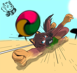 anthro ball beach beach_volleyball clothing cloud female match outside playing sand seaside sky solo sport sun swimwear volleyball volleyball_(ball) jedader dora_(darkorange) canid canine canis domestic_dog german_shepherd herding_dog mammal pastoral_dog