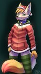 anthro blep blush christmas_clothing christmas_headwear clothing collar hat headgear headwear holidays hoodie leg_warmers legwear male santa_hat solo tongue tongue_out topwear mr.albafox christmas albafox canid canine fox hybrid mammal 2021 hi_res