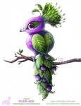 ambiguous_gender beak black_eyes branch feathers feral green_body green_feathers humor in_tree leaf leaf_feathers plant plum_(fruit) pun purple_body purple_feathers simple_background solo text tree white_background wood piper_thibodeau avian bird digital_media_(artwork) digital_painting_(artwork) painting_(artwork) url