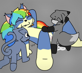 >_< adult_on_young age_difference all_fours animal_genitalia animal_penis anthro anthro_on_anthro balls biped black_eyes black_nose blue_body blue_fur blue_hair blue_tail bodily_fluids canine_genitalia canine_penis cum dominant dominant_young excessive_cum excessive_genital_fluids eyes_closed female fur genital_fluids genitals grey_background grey_body grey_fur grey_hair grey_tail group hair holding_both_knees holding_both_legs knot lying male male/female multicolored_hair multicolored_tail older_penetrated on_back penetration penis rainbow_hair rainbow_tail sex simple_background tail teeth trio vaginal voyeur vulva young young_anthro young_male lightningb0lt01 jax_(lightningb0lt01) mattias_(lightningb0lt01) minia_(augustus) canid canine canis domestic_cat felid feline felis mammal rodent sciurid tree_squirrel wolf 2026 absurd_res hi_res watermark
