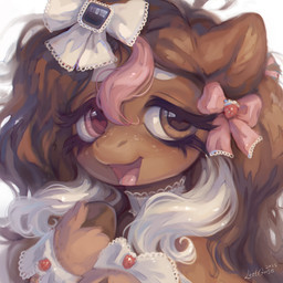 brown_body brown_eyes brown_fur brown_hair brown_hooves eyelashes female female_feral feral fur glistening glistening_eyes hair heterochromia hooves long_hair looking_at_viewer multicolored_hair open_mouth open_smile pink_eyes pink_hair pink_tongue smile solo tongue white_hair lostgoose hasbro my_little_pony equid equine horse mammal pony 1:1 2025 hi_res signature