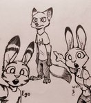 2022 absurd_res anthro breasts buckteeth canid canine cleavage clothed clothing disney fan_character female fox fully_clothed gesture group hand_gesture hi_res inktober jack_savage judy_hopps lagomorph leporid looking_at_viewer male mammal meme monochrome nick_wilde open_mouth pointing pointing_at_another rabbit red_fox shirt t-shirt teeth theblueberrycarrots topwear traditional_media_(artwork) trio true_fox two_soyjaks_pointing zootopia