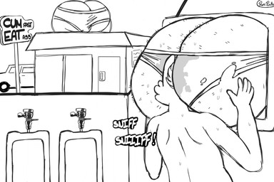 5_fingers ambiguous_gender anthro bathroom big_butt bodily_fluids body_hair body_worship building butt butt_hair butt_sniffing butt_worship car clothed clothing detailed_background door duo extended_sound_effect face_in_ass faceless_ambiguous faceless_anthro faceless_character faceless_male fast_food fingers food hand_on_butt head_between_buttocks head_tuft huge_butt inside male male/ambiguous mostly_offscreen_character nose_to_anus onomatopoeia outside planted_sign public_restroom rear_view sign simple_background size_difference sniffing sound_effect_variant sound_effects stinkface sweat sweaty_butt sweaty_clothing text through_wall torn_clothing torn_underwear tuft underwear urinal vehicle white_background window pompunks mammal unknown_species 2022 3:2 digital_media_(artwork) english_text hi_res monochrome signature sketch