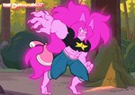 2_horns 2_toes abs ambiguous_gender anthro bottomwear claws clothing crop_top denim denim_bottomwear denim_clothing feet fusion gem glowing hair horn jacket jeans muscular muscular_anthro pants pink_body pink_hair ponytail shirt smile solo toes topwear thediamond637 cartoon_network steven_universe fan_character jasper_(steven_universe) peach_quartz_(thediamond637) steven_quartz_universe alien gem_(species) gem_fusion quartz_(gem_species) hi_res