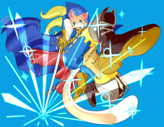 anthro boots bulge butt cape clothing fantasy fencer fighting_pose footwear fur gloves handwear hat headgear headwear kemono legwear low-angle_view male melee_weapon multicolored_body multicolored_fur pink_nose plume pose shoes slim slim_anthro slim_male solo sword tail tan_body tan_fur tights two_tone_body two_tone_fur weapon whiskers white_body white_fur koda-kota domestic_cat felid feline felis mammal 2017