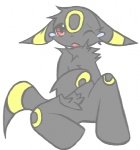 ambiguous_gender anthro black_body black_fur bodily_fluids chest_tuft ear_markings facial_markings fur head_markings looking_at_viewer markings pokemorph red_eyes solo tail tail_markings tears tuft shin_(artist) nintendo pokemon eeveelution generation_2_pokemon pokemon_(species) umbreon low_res