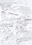 aircraft airship battle black_and_white comic damaged_vehicle destroyed_building destruction english_text fight flashback kitfox-crimson machine mecha monochrome motion_lines onomatopoeia sketch smoke sound_effects stolen_generation text vehicle zero_pictured