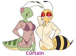 absurd_res animal_humanoid arthropod arthropod_humanoid bedroom_eyes bee_humanoid big_breasts blush bottomless breasts clothed clothing curtain_call_challenge duo embarrassed female hand_on_hip heart_eyes heart_symbol hi_res honey_(idolomantises) humanoid hymenopteran hymenopteran_humanoid idolomantises insect insect_humanoid looking_at_viewer mantis mantis_humanoid narrowed_eyes nipple_outline papaya_(idolomantises) pupils seductive simple_background translucent translucent_clothing underwear unusual_pupils white_background