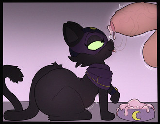 anthro belly bestiality big_belly big_butt bodily_fluids bowl butt container cum cum_in_bowl cum_in_container cum_inflation cum_inside duo female female_feral feral genital_fluids genitals green_sclera human_on_feral inflation interspecies male male/female male_human male_on_feral mask penis purple_mask sex solo_focus tail thick_penis thick_thighs nefhasto moonshine_(miso_souperstar) alfiq domestic_cat felid feline felis human mammal 2026 digital_media_(artwork) hi_res