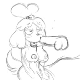 big_breasts bouncing_breasts breasts disembodied_penis duo fellatio female genitals humanoid_genitalia humanoid_penis leash leash_pull male male/female narrowed_eyes nipples oral oral_penetration penetration penile penis sex solo_focus violetghost animal_crossing nintendo isabelle_(animal_crossing) canid canine canis domestic_dog mammal 1:1 2d_animation animated frame_by_frame low_res sketch