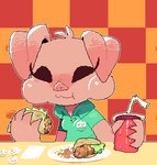 anthro beverage bouncing_breasts breasts chewing clothing container cup drinking drinking_straw eating female food pink_body pink_skin polo_shirt sharp_teeth shirt solo taco teeth topwear lilmoonie oinky_(lilmoonie) domestic_pig mammal suid suina sus_(pig) 2023 2d_animation animated low_res motion_tweening short_playtime